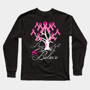 Breast Cancer Support - Breast Cancer Ribbon Tree Long Sleeve T-Shirt